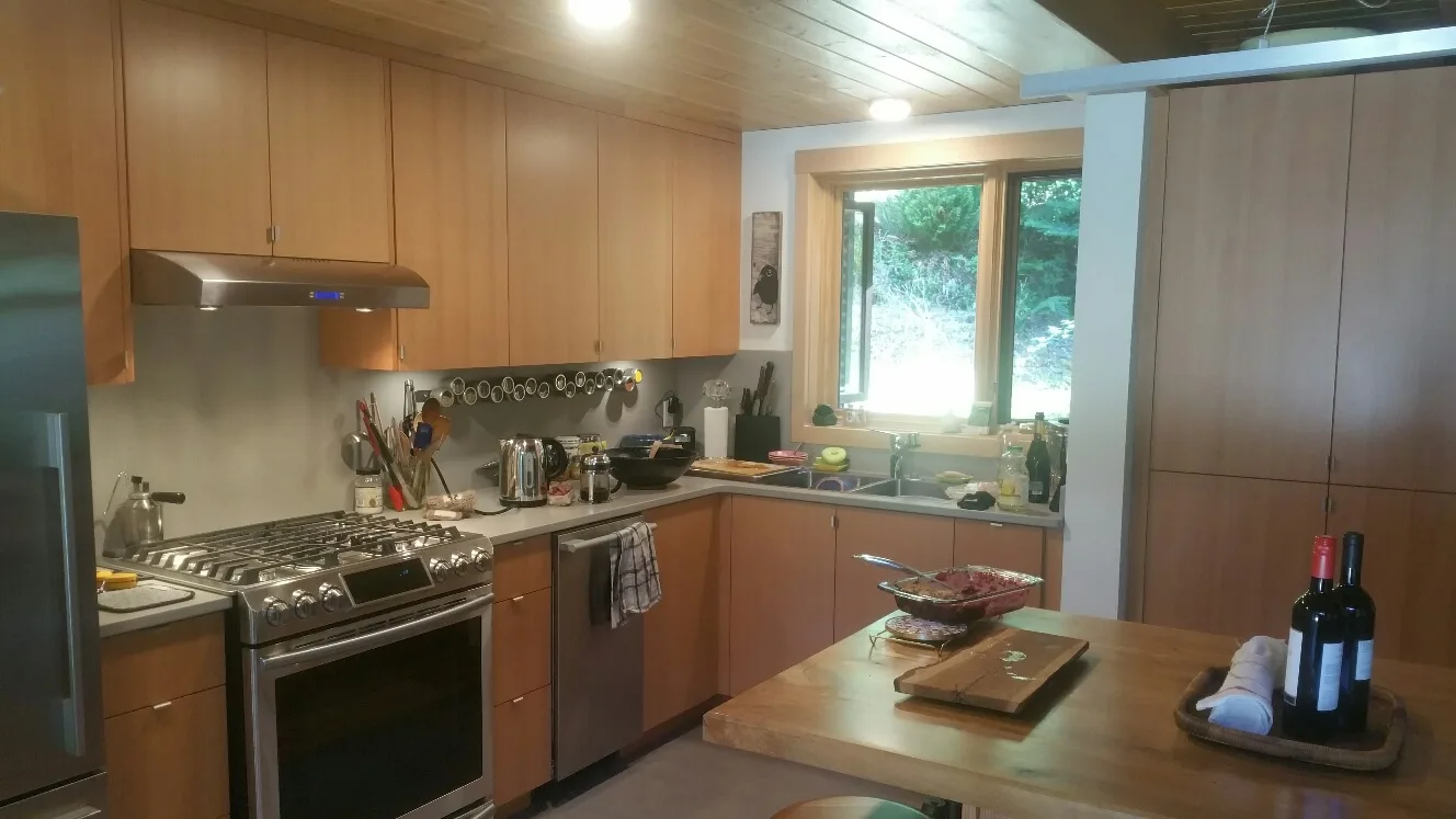 Interior kitchen cabinets.